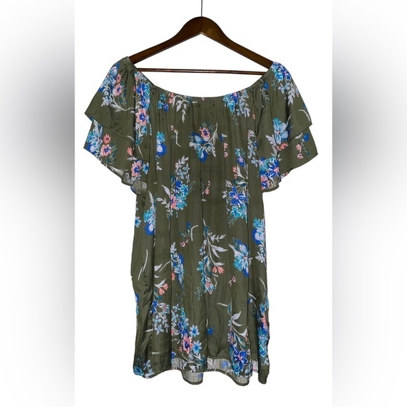 Terra & Sky Women Floral‎ Ruffle Off Shoulder Top 3X Flutter Sleeve Cottagecore - Picture 2 of 7
